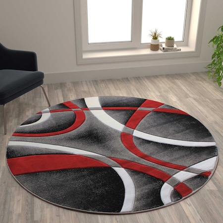 Red 5' X 5' Modern Plush Abstract Area Rug